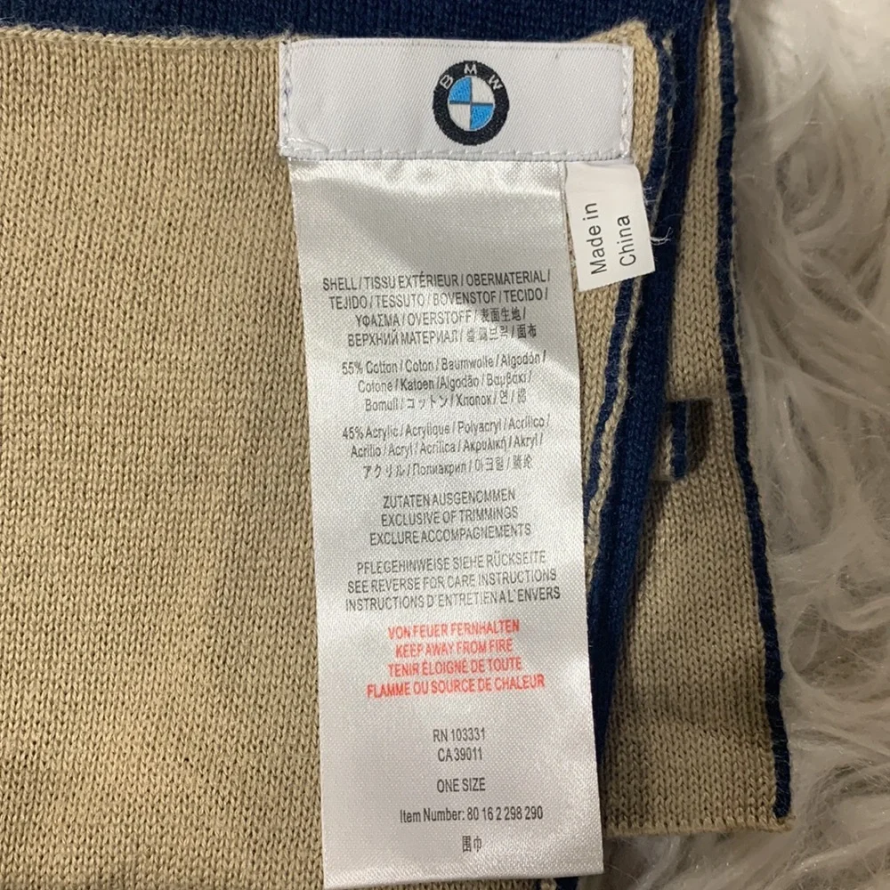 BMW Scarf knit cotton blend stripes blue/white/beige Unisex